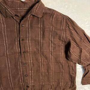 Tommy Bahama Linen Button Up Men's L Brown Beige Camp Cabana Beach Resort Wear